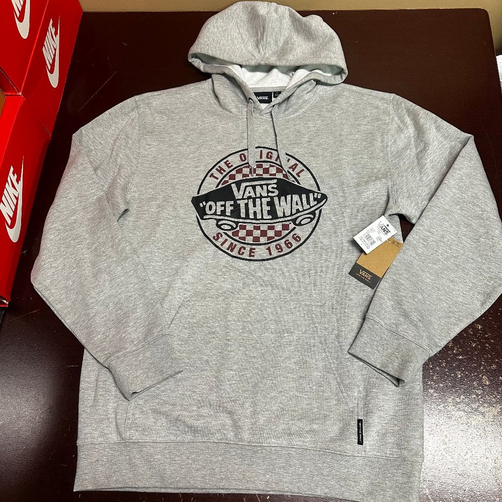 Vans Mens Gray Off The Wall Logo Long Sleeve Pockets Pullover Hoodie Size L